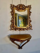 Console con specchiera in legno dorato