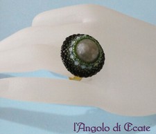 ANELLO regolabile artigianale perla ACQUAMARINA Swarovski perline Miyuki 
