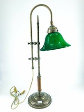 Lampada da tavolo per studio o ufficio in ottone e legno con vetro opaline verde