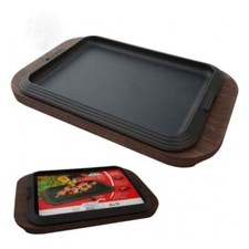 ILSA PIATTO A SERVIRE IN GHISA CON VASSOIO LEGNO BISTECCHIERA CARNE BISTECCA 