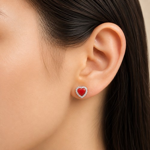 Orecchini cuore corallo rosso - orecchini,