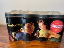 COCA COLA GRANDE SCATOLA DI LATTA VINTAGE A FORMA DI 8 LATTINE UNITE CM 28X13X14