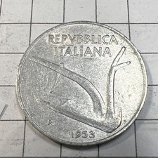 1953  Italy 10 Lire Aluminum