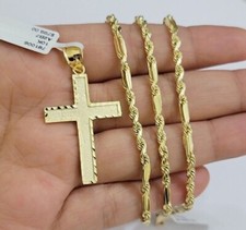 Collana con ciondolo croce liscia catena corda Milano oro 10 kt 18-24 pollici.