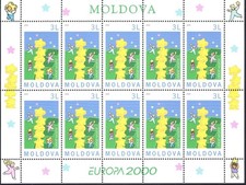 2000 Europa Cept, Moldavia, 1 foglietto 10 valori, gioventù e futuro, francobollo