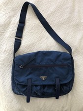 Borsa a tracolla PRADA nylon doppia fibbia blu messenger Italia