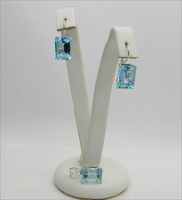 PARURE IN ORO BIANCO 18 KT  TOPAZIO AZZURRO RETTANGOLI - OBFR 010 -