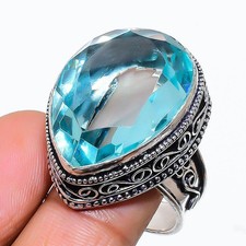 Anello di gioielli etnici fatti a mano con pietra preziosa topazio blu...