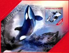 A4324 - NIGER -ERRORE ERRATO, foglio ricordo: 2014, orche, vita marina, barche