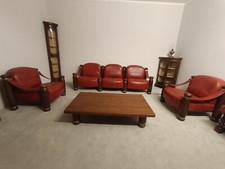 Salotto vintage vera pelle divano poltrone tavolino