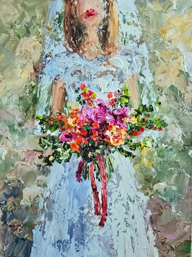 Quadro olio bouquet sposa