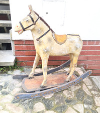 ANTICO GIOCATTOLO GIOCO CAVALLO A DONDOLO LEGNO CARTAPESTA VINTAGE VECCHIO