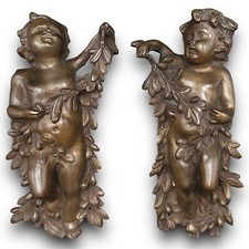COPPIA DI SCULTURE LIBERTY ANGELI PUTTI CHERUBINI IN BRONZO FINE XIX SEC
