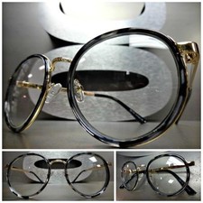 Uomo Donna Classico Stile Vintage Lenti Trasparenti Occhiali Tondo Oro Tartaruga