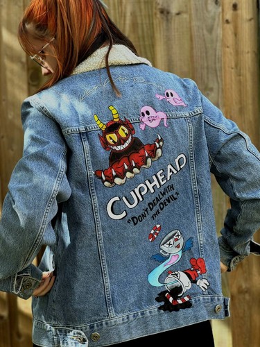 Giacca denim cuphead dipinta - denim, a
