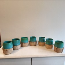 UGO ZACCAGNINI 7 SETTE BICCHIERI IN CERAMICA VERDE E PAGLIA ANNI 20 30 FIRENZE 