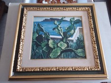RENATO GUTTUSO CACTUS E GOLFO  SERIGRAFIA SU CERAMICA MAIOLICATA 30 X 50 CM