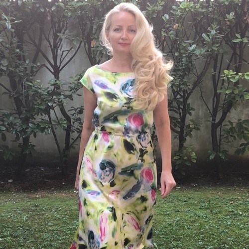 Floral silk dress knee length - dress,