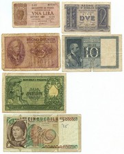 VARI TAGLI LOTTO 6 BANCONOTE ITALIANE BIGLIETTI STATO E REPUBBLICA MB+