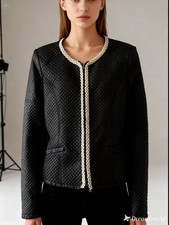 Giacca donna Forpen vintage anni ‘90 trapuntata similpelle, bordatura ricamata