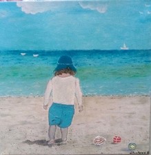 Dipinto "Bimbo al mare". Olio