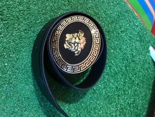 Cinta Gianni Versace fibbia ovale con medusa nero e oro