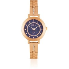 Orologio Donna OPS OBJECTS London OPSPW-863 Oro Rosa Blu Cinturino con Cristalli