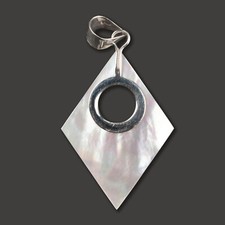 925 Ciondolo IN Argento Madreperla Fatto a Mano Guscio Collana Gocce Rombo