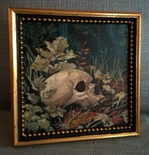 Quadro Dipinto a olio Vanitas Memento mori autunno vintage in cornice