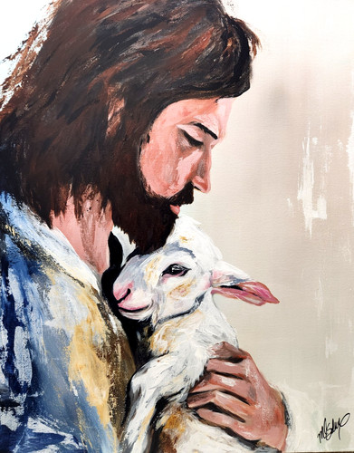 Quadro gesù che tiene agnello - gesù,