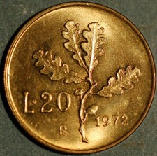 Italia 20 Lire 1972 KM# 97
