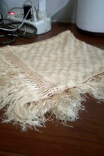 scialle-coprispalle estivo colore ecrù vintage 125x114 + 13cm frange leggi