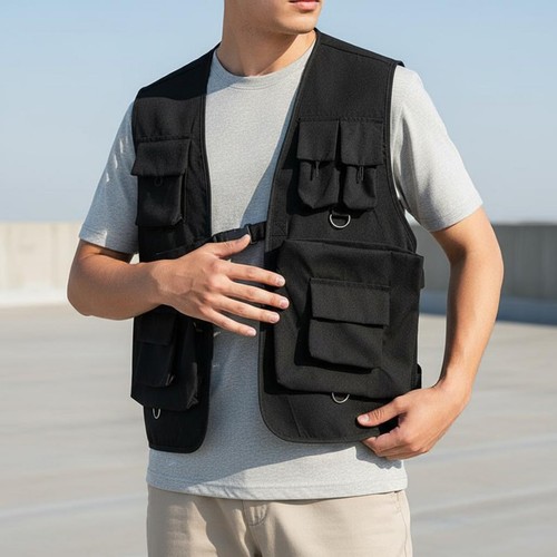 Gilet tattico nero tessuto - nero,
