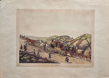 OLD PRINT Stampa antica acquerellata Incorniciata Inglese ln Viaggio fine 800