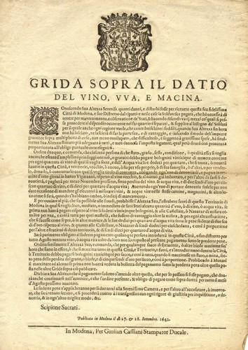 Grida sopra datio - grida, del