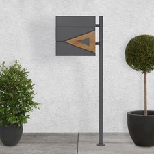 Cassetta postale antracite triangolo effetto legno supporto piedistallo acciaio