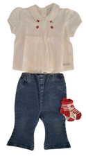 PRENATAL IANA Set lotto camicia top jeans calzini bimba neonata 6 9 mesi