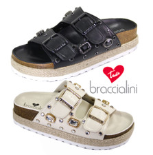 BRACCIALINI sandali ciabatte pietre strass con fibbie Nero e Beige corda 2025
