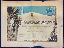 ROMA A.X° 1932 DIPLOMA DISTINTIVO ORO UNIONE ITALIANA TIRO A SEGNO NAZIONALE