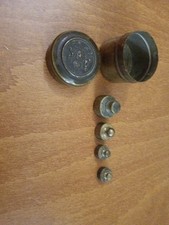 Scatola Di Rame Con Quattro Pesi Per Bilance Da Orefice o Da Farmacia Vintage 