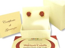 Orecchini Donna di Corallo Rosso in Gemma di Argento Sterling 925 PT GoLd Italy