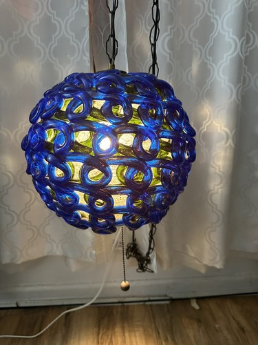 Lampada swag globo vetro blu - swag,