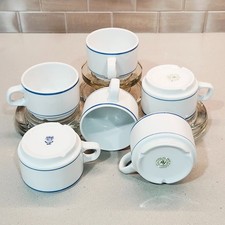 Tazzine da caffè Williams-Sonoma Alfoldi porcellana Ungheria impilabili fascia bianca blu