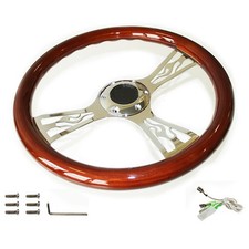 Oldtimer Volante IN Legno, Barca Legno di Qualità Raggi Cromo Con Fiamme 35cm