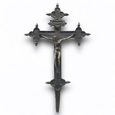 ANTICO CRISTO CROCIFISSO CROCE ASTILE IN BRONZO MASSICCIO 1600 XVII sec