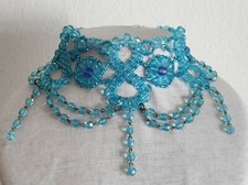 Collarino collana donna StileVittoriano perline cristalli conteria azzurro