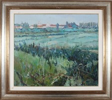 Quadro opera unica dipinto olio su tavola paesaggio campagna Giuseppe Mantegazza