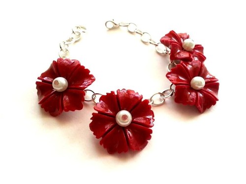 Bracciale pietre dure fiori - , in