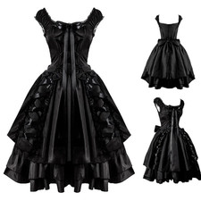 Costume Halloween Donna Lolita Vestito Increspato Senza Maniche Punk Gotico Medievale
