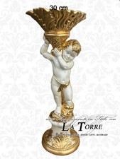 Colonna silik capitello alzatina H96 Angelo puttino ceramica avorio oro barocco 